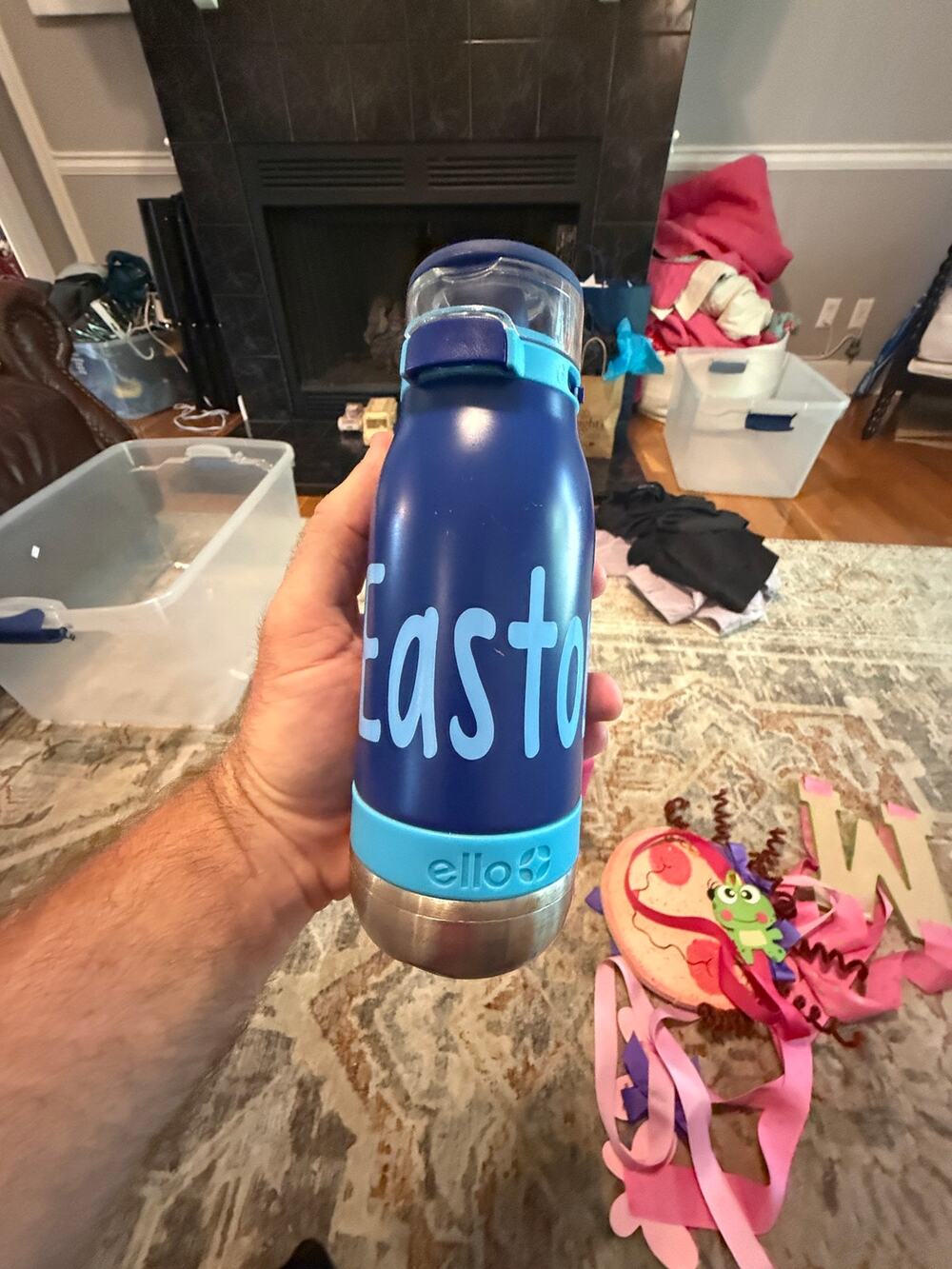Ello Kids Insulated Stainless Steel Water Bottle Easton Blue Flip Lid Straw